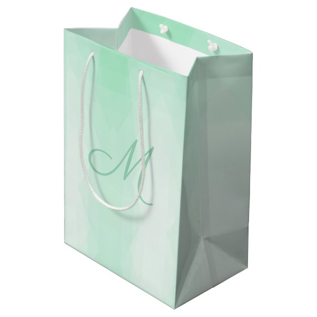 Bolsa De Regalo Mediana Mint Green Monogramed Moderno Template Elegant (Angulo reverso)