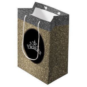 Bolsa De Regalo Mediana Miss certamen Tiara Crown Gold FX GlitterGift Bag