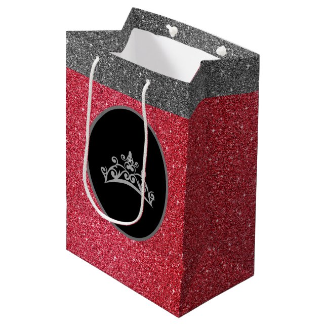 Bolsa De Regalo Mediana Miss certamen Tiara Crown Red FX GlitterGift Bag (Angulo Anverso)