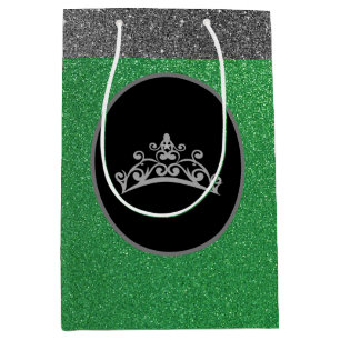 Bolsa De Regalo Mediana Miss Pageante Crown Green FX GlitterGift Bag