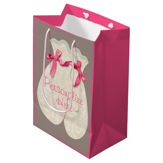 Bolsa De Regalo Mediana Mitten elegante lazo de invierno cinta linda crema (Angulo Anverso)