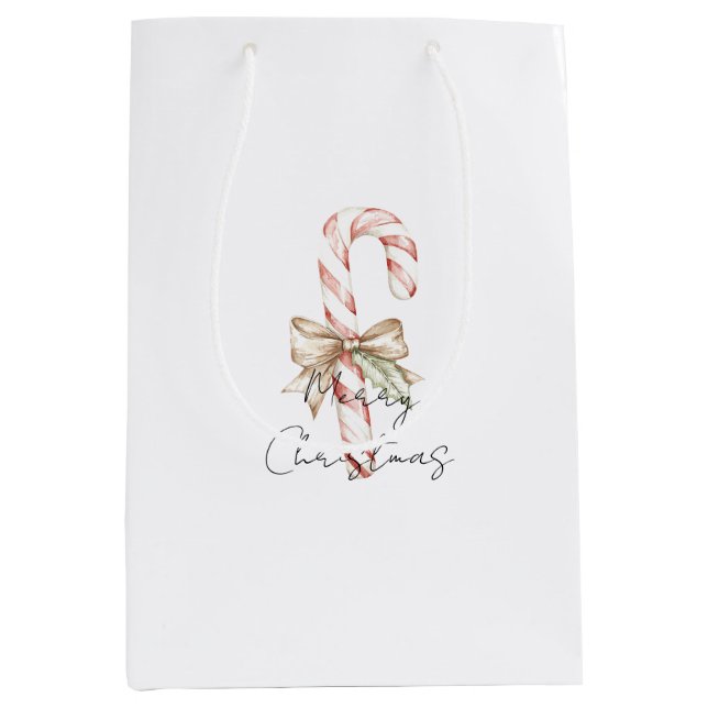 Bolsa De Regalo Mediana Mocha Bow Pink Candy Cane Christmas (Anverso)