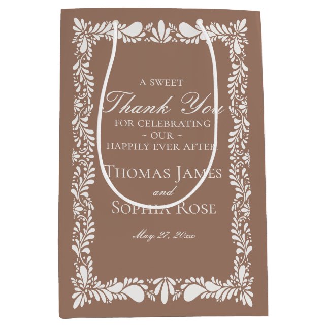 Bolsa De Regalo Mediana Mocha Brown Tile Talavera Fiesta Favores De Boda (Anverso)