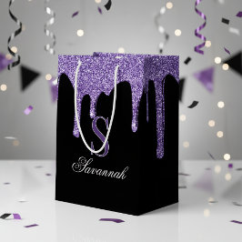 Bolsa De Regalo Mediana Moda Black Sparkle Purple Purpurinas Dris Monogram