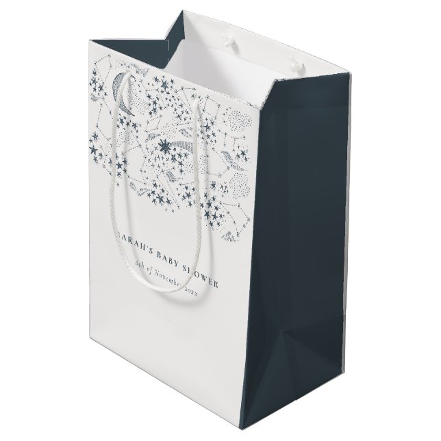 Bolsa De Regalo Mediana Moda Celestial Navy Starry Night Moon Baby Shower (Angulo reverso)