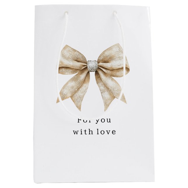 Bolsa De Regalo Mediana Moda Cream Silver Glam Bow Bridal Shower (Anverso)