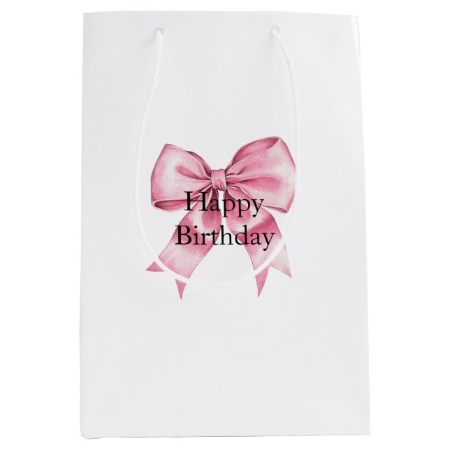 Bolsa De Regalo Mediana Moda Girly Pink Bows Cumpleaños (Anverso)