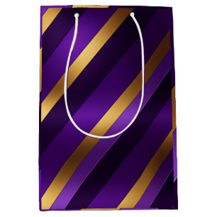 Bolsa De Regalo Mediana Moda morado, lino y rayado de oro