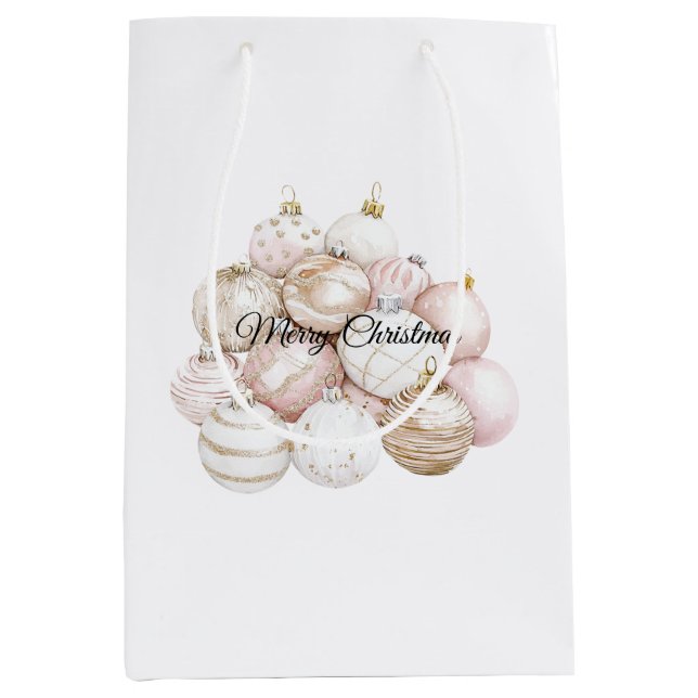 Bolsa De Regalo Mediana Moda Ornamentos de Navidad Rosa de Oro Blanco (Anverso)