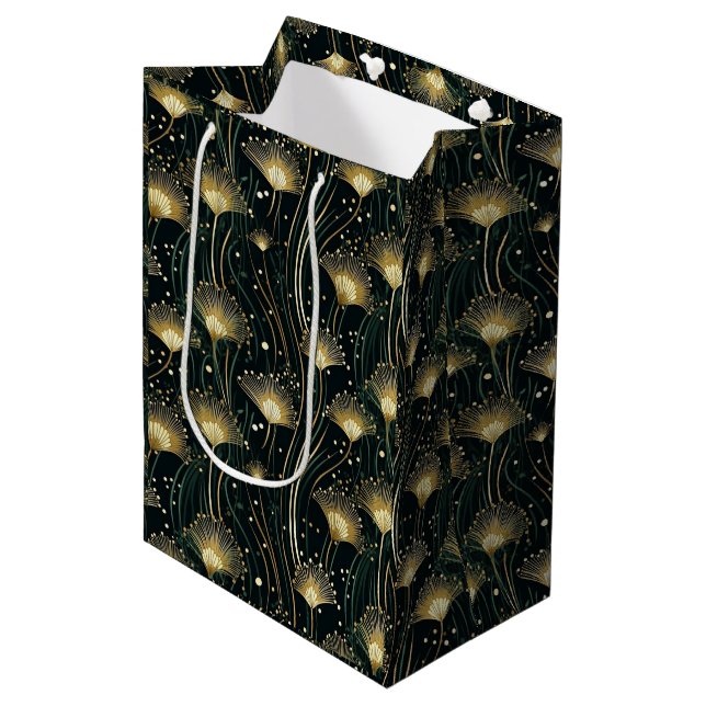 Bolsa De Regalo Mediana Moda oro negro arte deco floral (Angulo Anverso)
