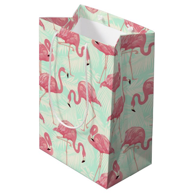 Bolsa De Regalo Mediana Moda Preppy Patrón Elegante Flamingo Rosa (Angulo reverso)