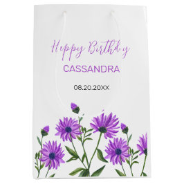 Bolsa De Regalo Mediana Moda Purple Xeranthemum Floral Cumpleaños