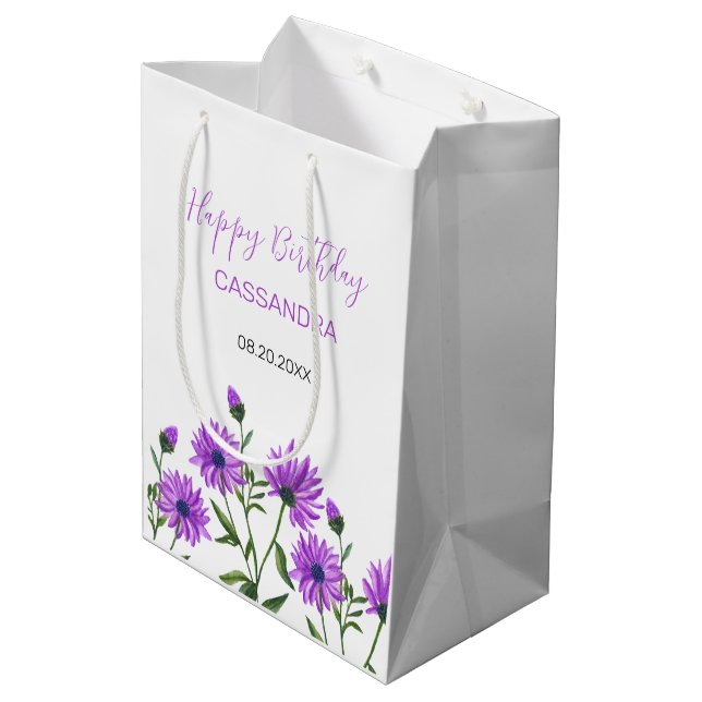 Bolsa De Regalo Mediana Moda Purple Xeranthemum Floral Cumpleaños (Angulo reverso)