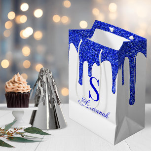 Bolsa De Regalo Mediana Moda Purpurina azul real goteo espumoso Monograma