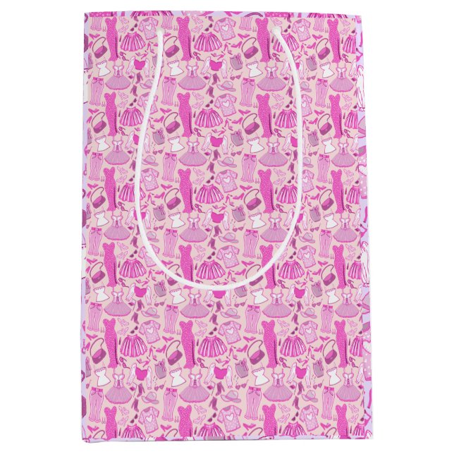 Bolsa De Regalo Mediana Moda rosa y rosada caliente de Barbiecore (Anverso)