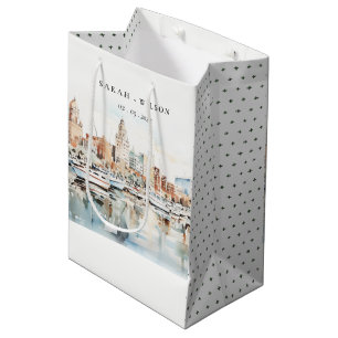 Bolsa De Regalo Mediana Moda Tampa Florida Skyline Watercolor Boda