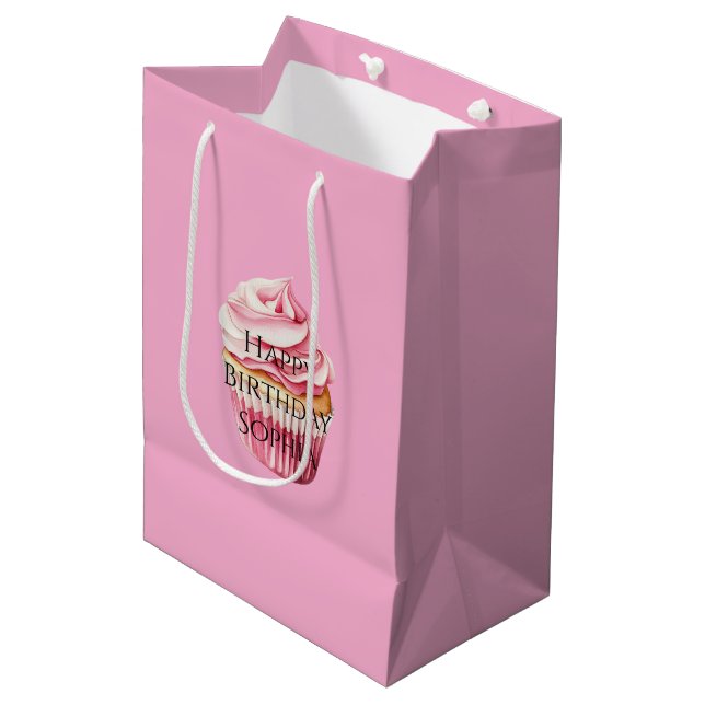 Bolsa De Regalo Mediana Moda Torta Rosa Girly Cumpleaños (Angulo Anverso)