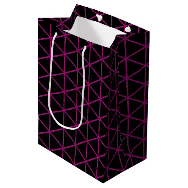 Bolsa De Regalo Mediana Moda y elegante magenta rosa y negro brillante (Angulo Anverso)
