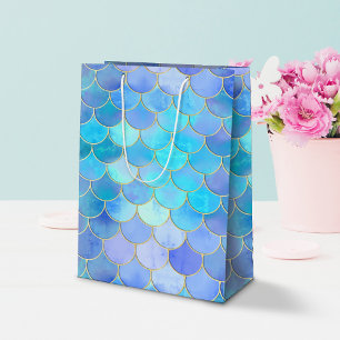 Bolsa De Regalo Mediana Modelo Aqua Pearlescent & Gold Mermaid