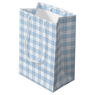 Bolsa De Regalo Mediana Modelo azul claro y blanco de la tela escocesa