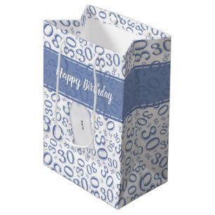 Bolsa De Regalo Mediana Modelo azul y blanco del trigésimo cumpleaños