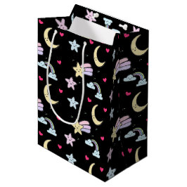 Bolsa De Regalo Mediana Modelo caprichoso de Luna, Estrellas y Nubes en ne