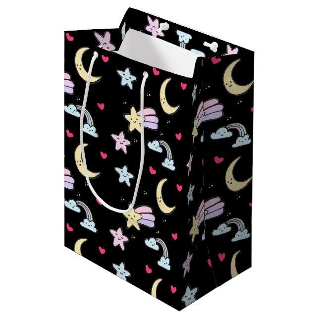 Bolsa De Regalo Mediana Modelo caprichoso de Luna, Estrellas y Nubes en ne (Angulo Anverso)