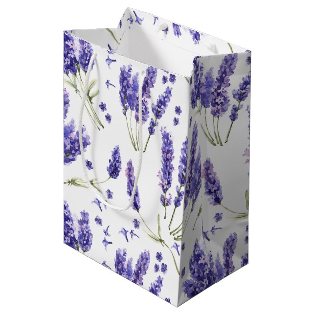Bolsa De Regalo Mediana Modelo de flores de la acuarela de la lavanda (Angulo Anverso)