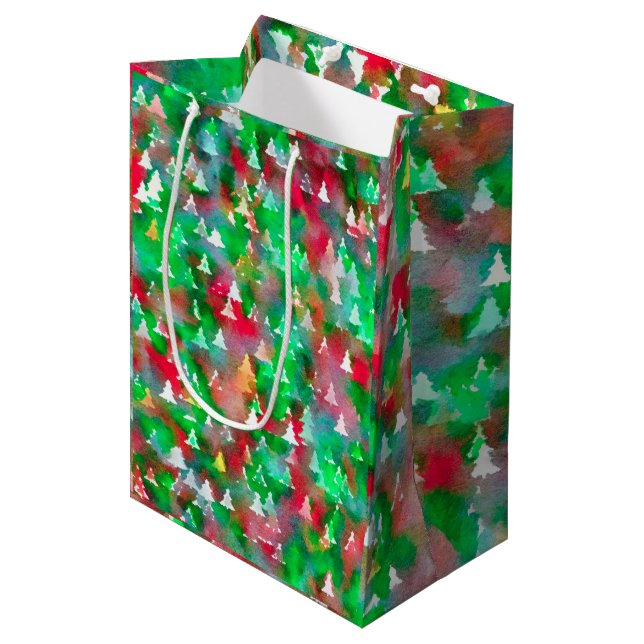 Bolsa De Regalo Mediana Modelo de la acuarela del árbol de navidad (Angulo Anverso)