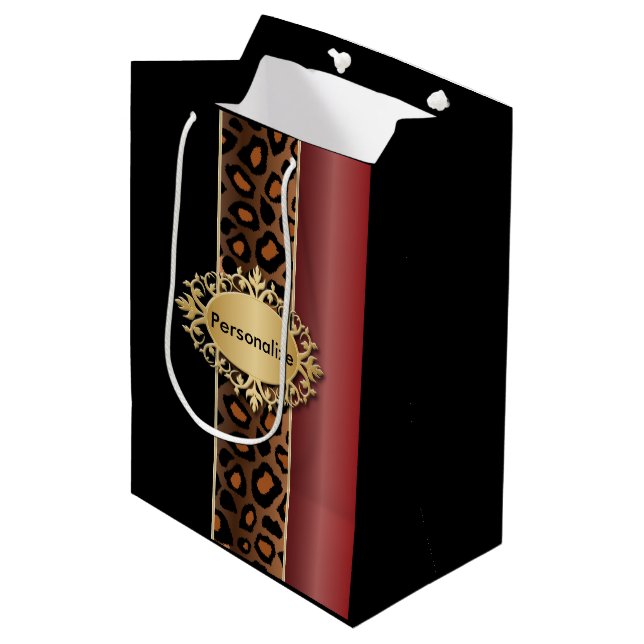 Bolsa De Regalo Mediana Modelo rojo y negro del granate del leopardo (Angulo Anverso)