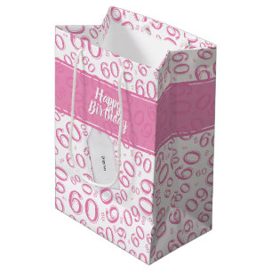 Bolsa De Regalo Mediana Modelo rosado y blanco del 60.o cumpleaños feliz