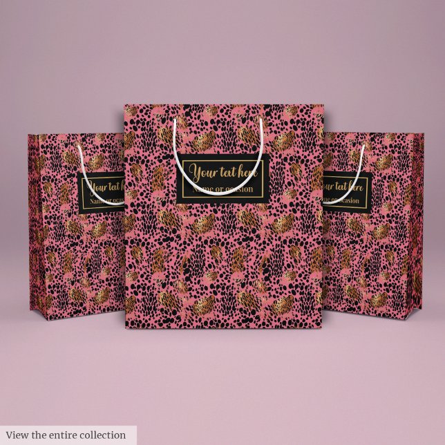 Bolsa De Regalo Mediana Modern black and gold leopard skin birthday wrap (Modern black and gold leopard skin birthday wrap)