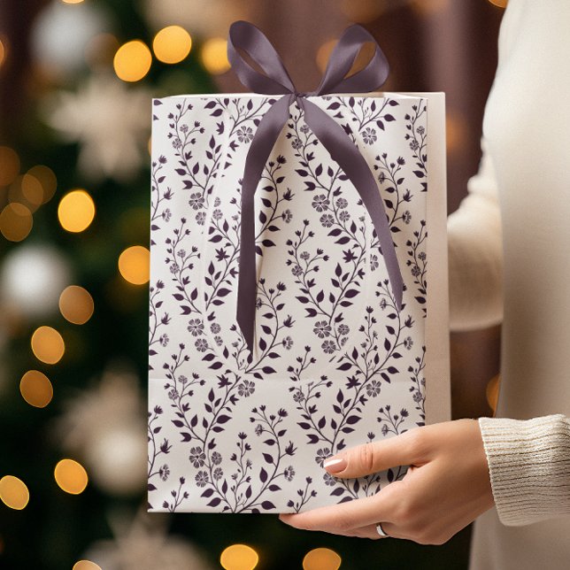 Bolsa De Regalo Mediana Modern Boho Floral Pattern Plum White (Subido por el creador)