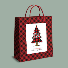 Bolsa De Regalo Mediana Modern buffalo plaid Christmas gift bag editable