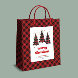 Bolsa De Regalo Mediana Modern buffalo plaid Christmas tree gift bag name