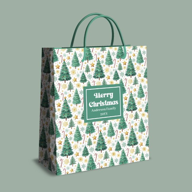 Bolsa De Regalo Mediana Modern Christmas trees gift bag red green gold  (Modern Christmas trees gift bag red green gold style)