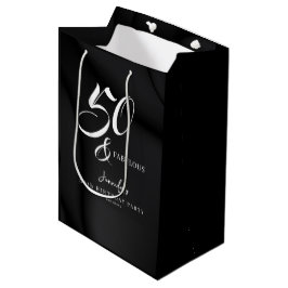 Bolsa De Regalo Mediana Modern Elegant Black White Fifty Fabulous Birthday