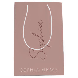 Bolsa De Regalo Mediana Modern Monogram Escritura a Mano Polvo de Rosa