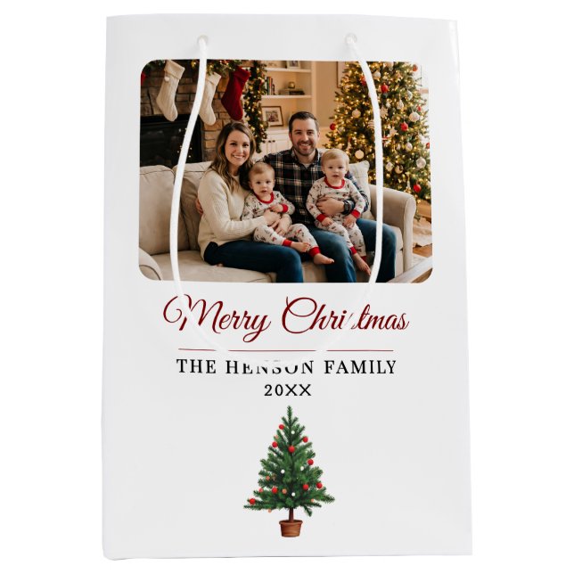 Bolsa De Regalo Mediana Modern Personalized Family Photo Christmas  (Anverso)