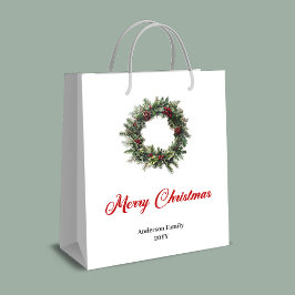 Bolsa De Regalo Mediana Modern pine wreath gift bag in traditional colors