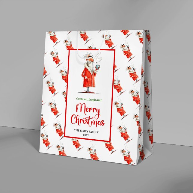Bolsa De Regalo Mediana Modern quirky Santa charming Christmas gift bag (Modern quirky Santa charming Christmas gift bag)