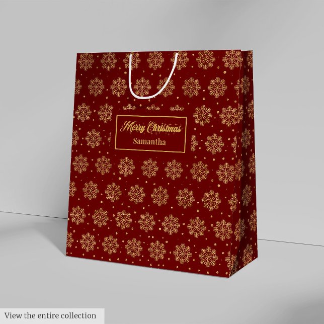 Bolsa De Regalo Mediana Modern Red Gold Snowflakes Christmas Gift Bag (Modern Red Gold Snowflakes Christmas Gift Bag)