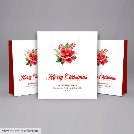 Bolsa De Regalo Mediana Modern Red Poinsettia Botanical Holiday Gift Bag