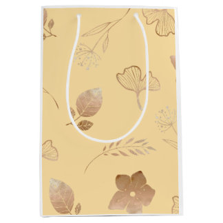 Bolsa De Regalo Mediana Modern rose gold flowers and leaves