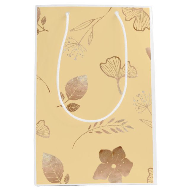 Bolsa De Regalo Mediana Modern rose gold flowers and leaves (Anverso)