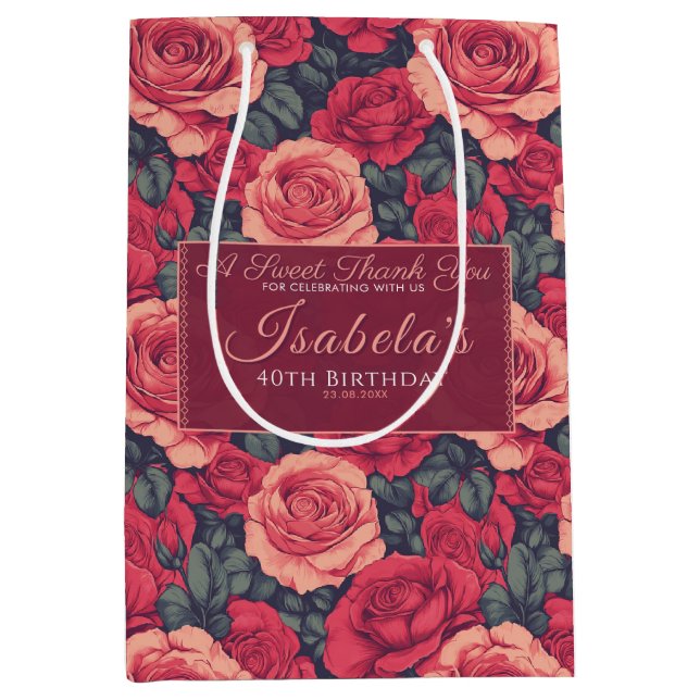 Bolsa De Regalo Mediana Modern Rose Themed Her Birthday (Anverso)