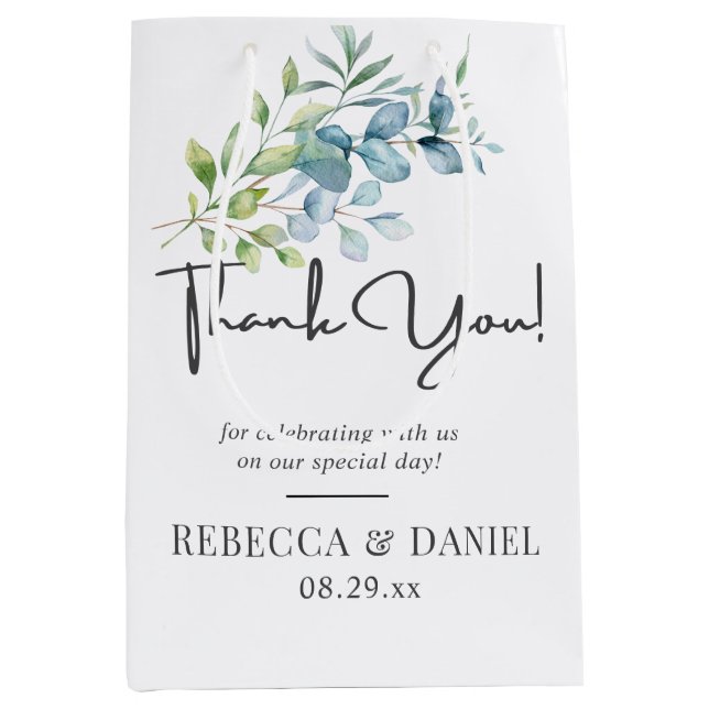 Bolsa De Regalo Mediana Modern Watercolor Eucalyptus Greenery Wedding (Anverso)