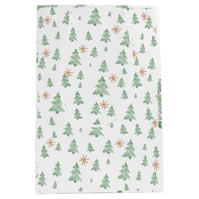 Bolsa De Regalo Mediana Modern Winter Pine Tree Star (Anverso)