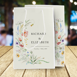 Bolsa De Regalo Mediana Moderna Boda Elegante Minimal de Flor Silvestre