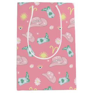 Bolsa De Regalo Mediana Moderna Cowgirl Aries Zodiac Pattern Pink